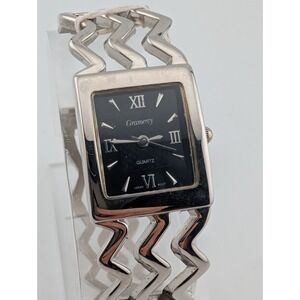 Gramercy Watch Women 21mm Case Black Dial Silver Bangle Band- New Battery